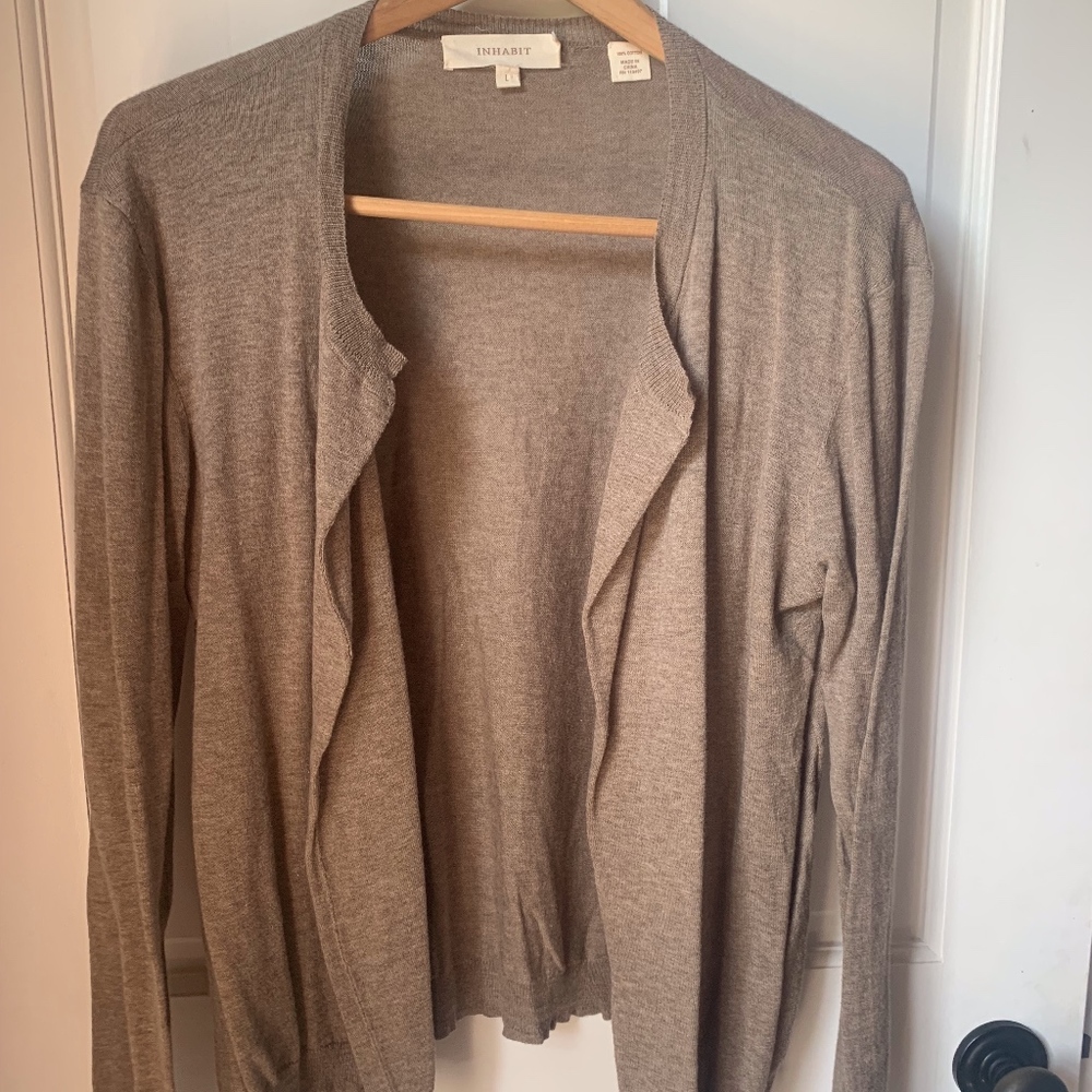 INHABIT Taupe Light Cardigan Sweater